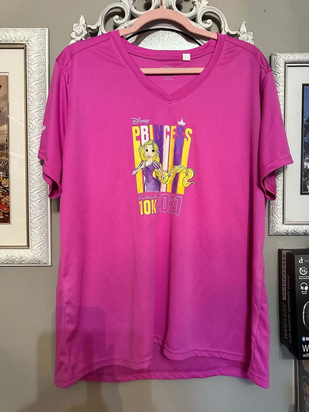 runDisney Princess Enchanted 10K 2021 Rapunzel V-Neck Performance Shirt 2X